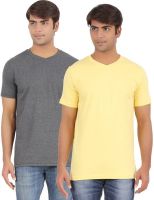 Ap'pulse Solid Men's V-neck Grey, Yellow T-Shirt(Pack of 2)