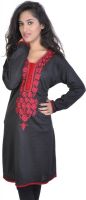 Atulya Casual Solid Women's Kurti(Black, Red) Atulya Casual Solid Women's Kurti(Black, Red)