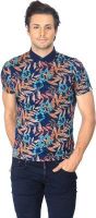 Basics Printed Men's Polo Neck Dark Blue T-Shirt