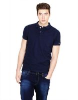 Basics Solid Men's Polo Neck Dark Blue T-Shirt