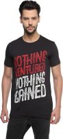Black Wing Graphic Print Men's Round Neck Black T-Shirt