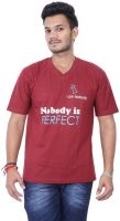 British Terminal Self Design Men's V-neck Maroon T-Shirt