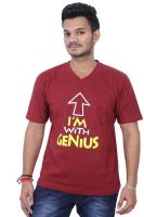 British Terminal Self Design Men's V-neck Maroon T-Shirt