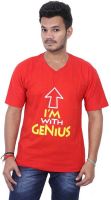 British Terminal Self Design Men's V-neck Red T-Shirt