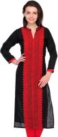 Cenizas Casual Self Design Women's Kurti(Black, Red)