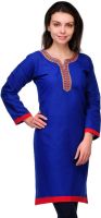 Cenizas Casual Solid, Self Design Women's Kurti(Blue)