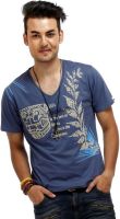 Chlorophile Printed Men's V-neck Blue T-Shirt