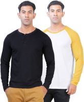 Click Hit Solid Men's Round Neck White, Black T-Shirt(Pack of 2)
