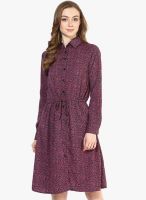 Color Cocktail Purple Colored Printed Shift Dress