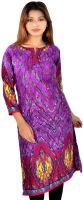 D2Nine Casual Printed Women's Kurti(Purple)