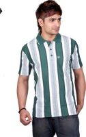 Dearclass Striped Men's Polo Neck Green T-Shirt
