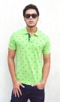 Deer Park Printed Men's Polo Neck Green T-Shirt