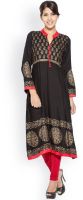 Desirang Casual Printed Women's Kurti(Black)