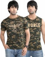 Difference of Opinion Printed Men's Round Neck Green T-Shirt(Pack of 2)