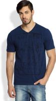 Difference of Opinion Printed Men's V-neck Blue T-Shirt