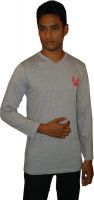 East West Embroidered Men's V-neck Grey T-Shirt