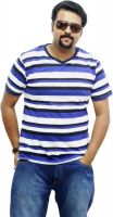 East West Striped Men's V-neck Blue, Black T-Shirt