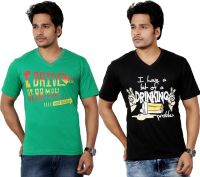 Eco Trend Printed Men's V-neck Green, Black T-Shirt(Pack of 2)