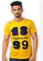 FC Barcelona Printed Men's Round Neck Yellow T-Shirt