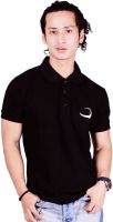 Flutter Solid Men's Polo Neck Black T-Shirt