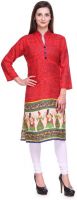 FnMe Formal, Casual Printed Women's Kurti(Red)