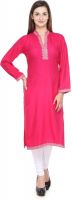 FnMe Formal, Casual Solid Women's Kurti(Pink)