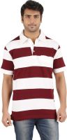 Furore Striped Men's Polo Neck Maroon, White T-Shirt
