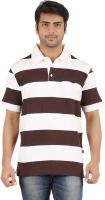 Furore Striped Men's Polo Neck Brown, White T-Shirt