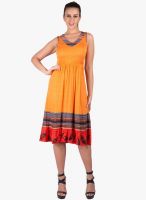 Fusion Beats Orange Colored Printed Skater Dress
