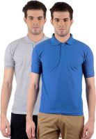 Gdivine Solid Men's Polo Neck Light Blue, Grey T-Shirt(Pack of 2)