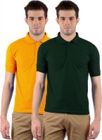 Gdivine Solid Men's Polo Neck Gold, Dark Green T-Shirt(Pack of 2)