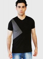 Globus Black Solid V Neck T-Shirts