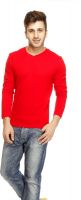Gritstones Solid Men's V-neck Red T-Shirt