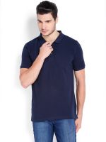 HIGHLANDER Solid Men's Polo Neck Dark Blue T-Shirt