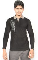 Hueman Printed Men's Polo Neck Black T-Shirt