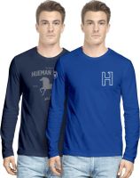 Hueman Printed Men's Round Neck Blue T-Shirt(Pack of 2)