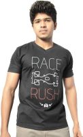 Hueman Printed Men's V-neck Black T-Shirt