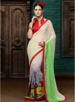 Inddus Cream Printed Saree