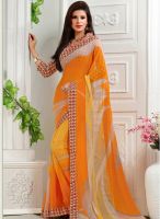 Inddus Orange Printed Saree