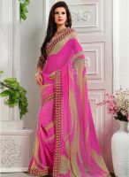 Inddus Pink Printed Saree