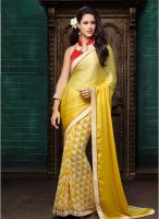 Inddus Yellow Printed Saree