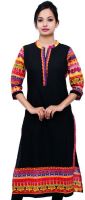 Indian Virasat Casual, Formal Solid Women's Kurti(Black)