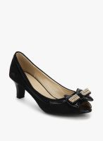 J Collection Black Bow Peep Toes