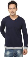 Jangoboy Solid Men's V-neck Blue T-Shirt