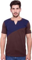 Jangoboy Solid Men's V-neck Brown, Dark Blue T-Shirt