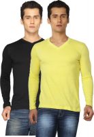 Joke Tees Solid Men's V-neck Black, Gold T-Shirt(Pack of 2)