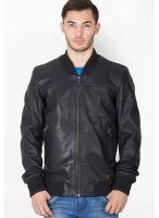 Justanned Solid Black Leather Jacket