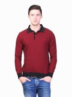 Kalt Self Design Men's Polo Neck Maroon T-Shirt