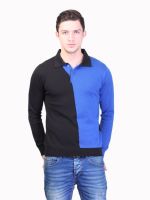 Kalt Self Design Men's Polo Neck Blue T-Shirt