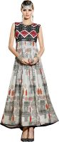 Khoobee Party, Festive Self Design, Embroidered Women's Kurti(Grey, Multicolor)